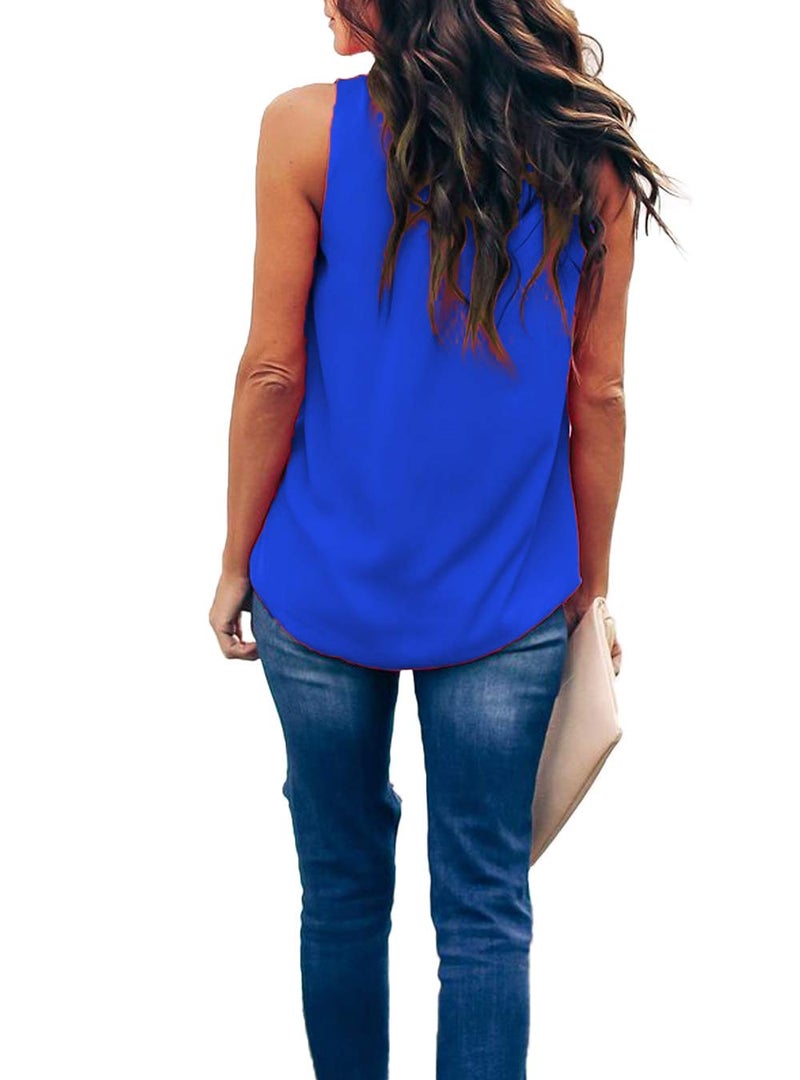 Allimy Summer Casual Plus Size Chiffon Blouses for Women Ruffle Tank Tops Juniors Shirts Tunics Blue 2X - Image 5